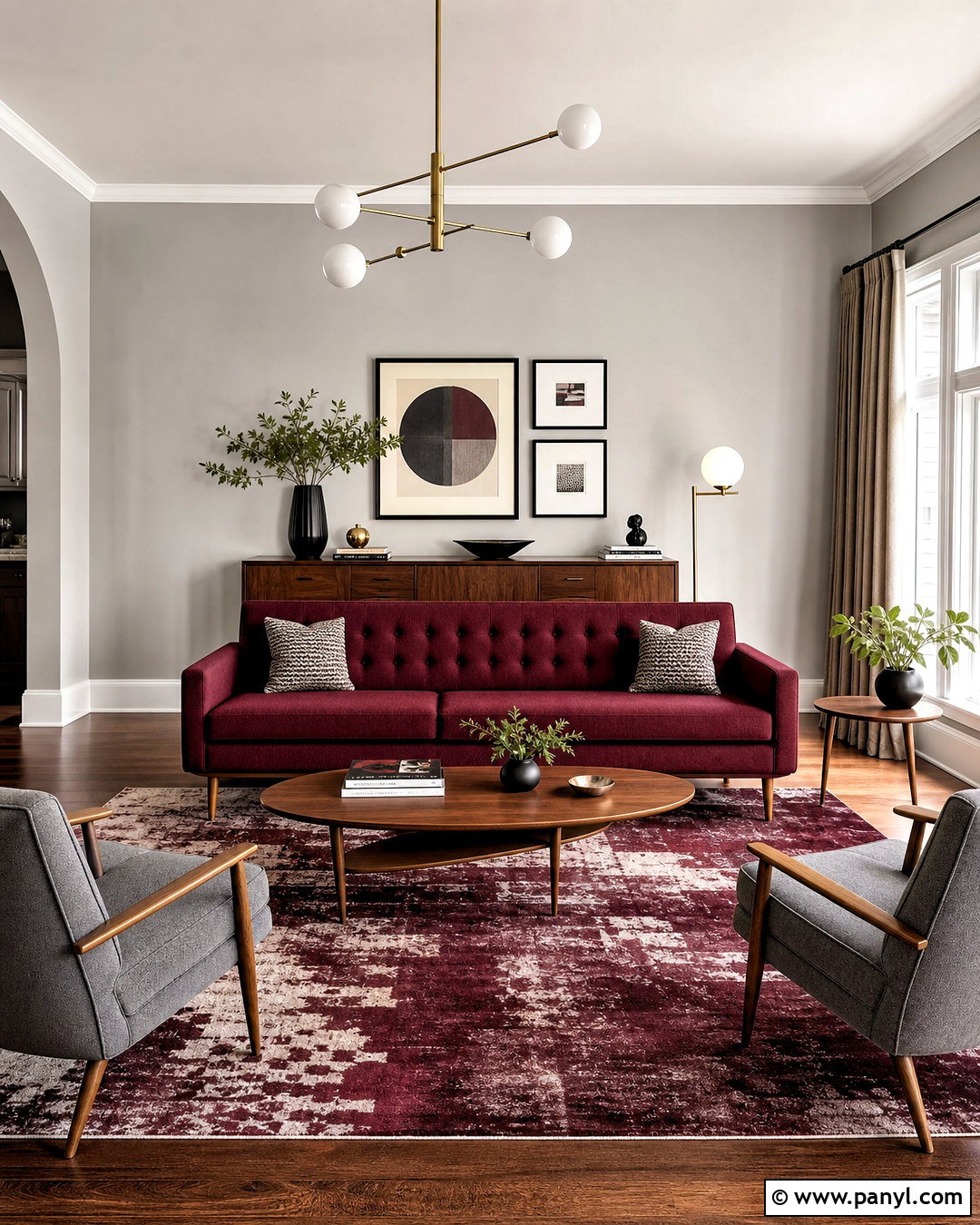 Grey And Burgundy Midcentury Living Room - 20 grey and burgundy living room ideas