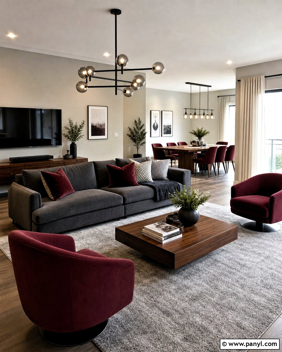 Grey And Burgundy Open Plan Living Room - 20 grey and burgundy living room ideas