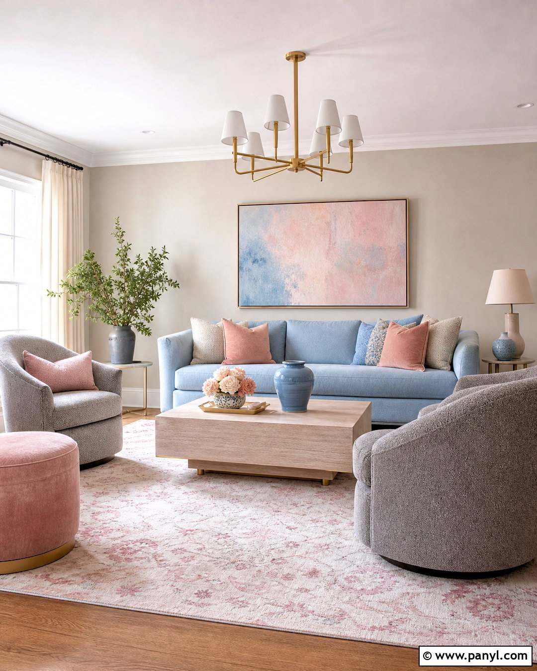 Grey And Light Blue Living Room With Blush Accents - 20 grey and light blue living room ideas
