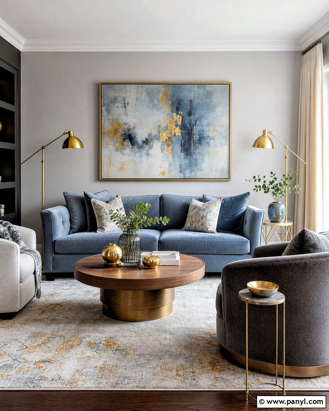 Grey And Light Blue Living Room With Brass Decor - 20 grey and light blue living room ideas
