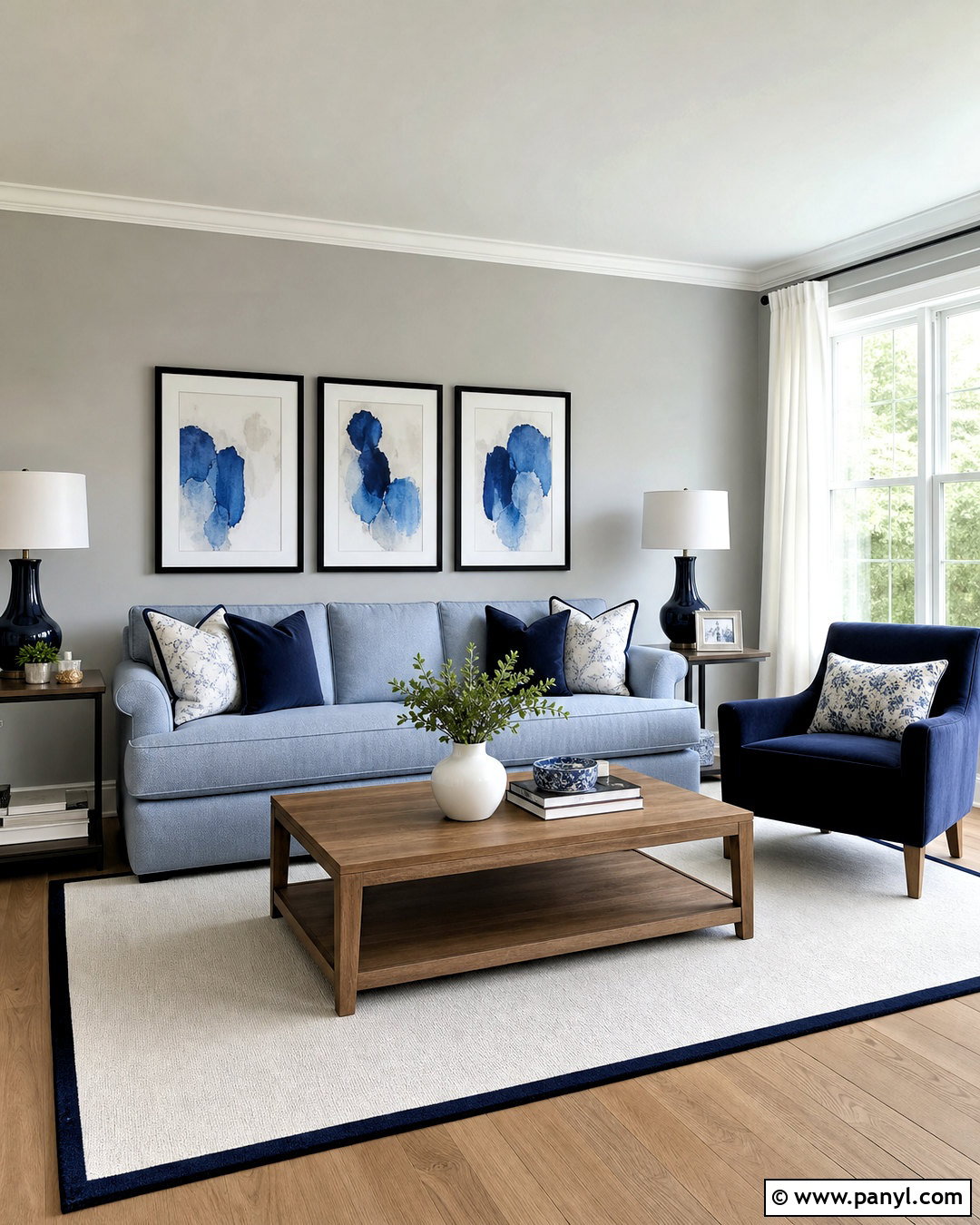 Grey And Light Blue Living Room With Navy Accents - 20 grey and light blue living room ideas