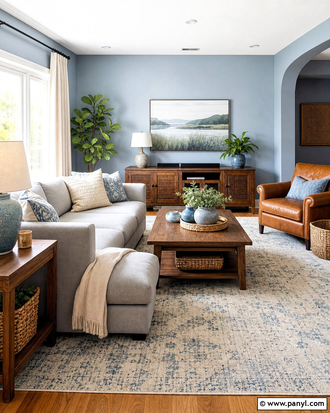 Grey And Light Blue Living Room With Warm Wood - 20 grey and light blue living room ideas