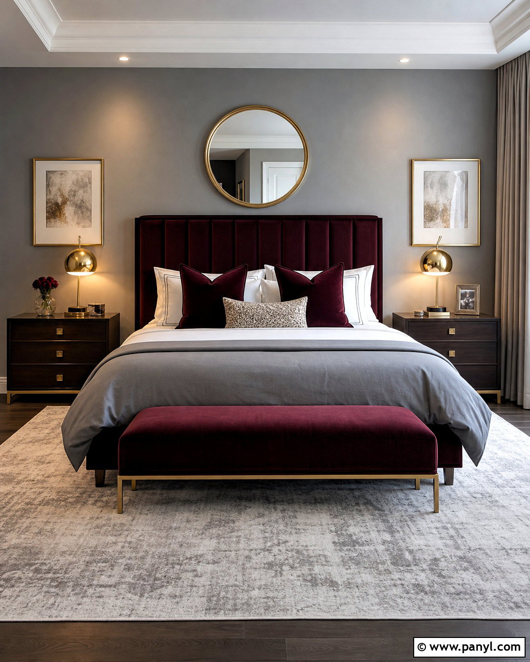 Grey And Maroon Bedroom With Gold Accents - 20 grey and maroon bedroom ideas