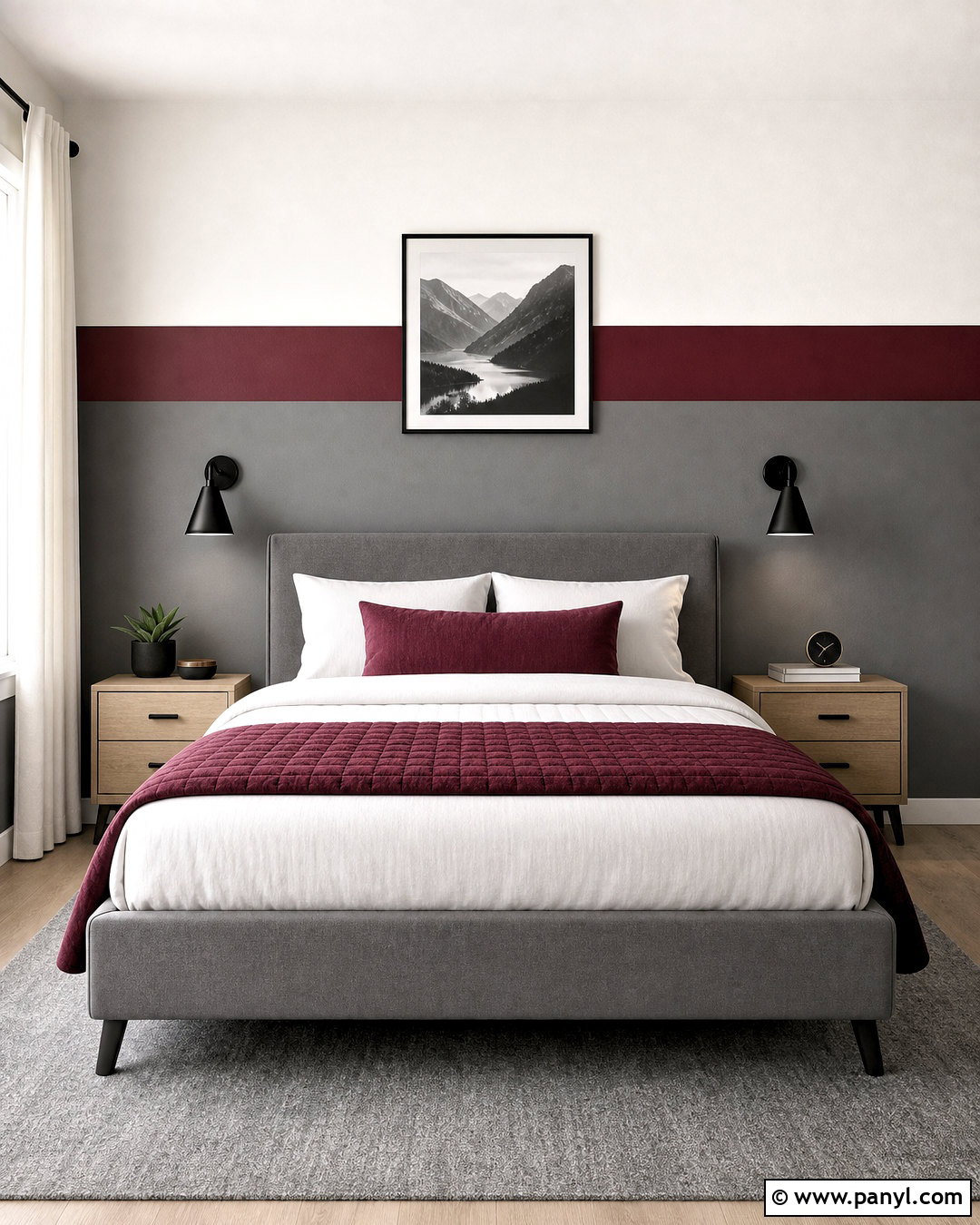 Grey And Maroon Color Block Bedroom - 20 grey and maroon bedroom ideas