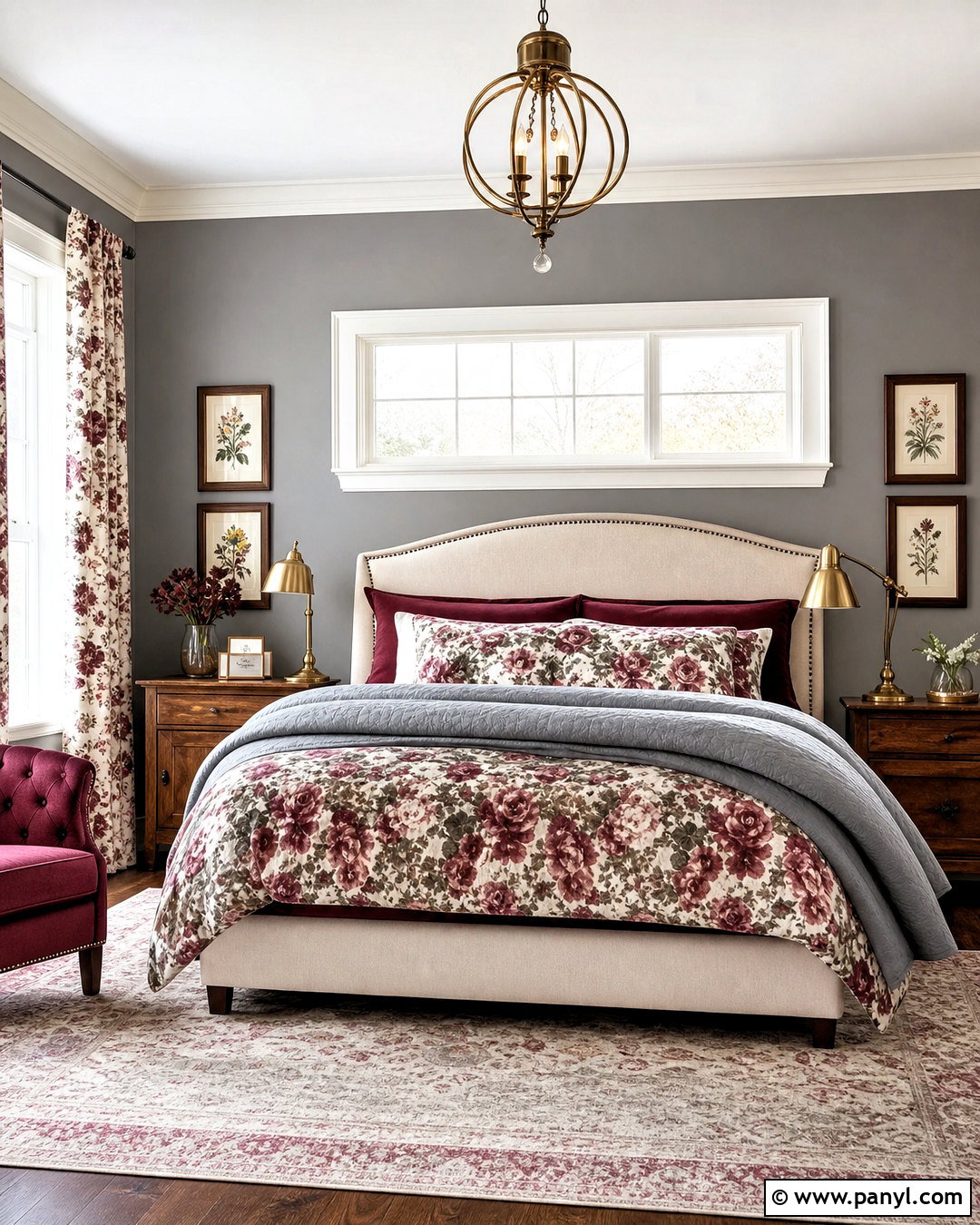 Grey And Maroon Floral Bedroom - 20 grey and maroon bedroom ideas