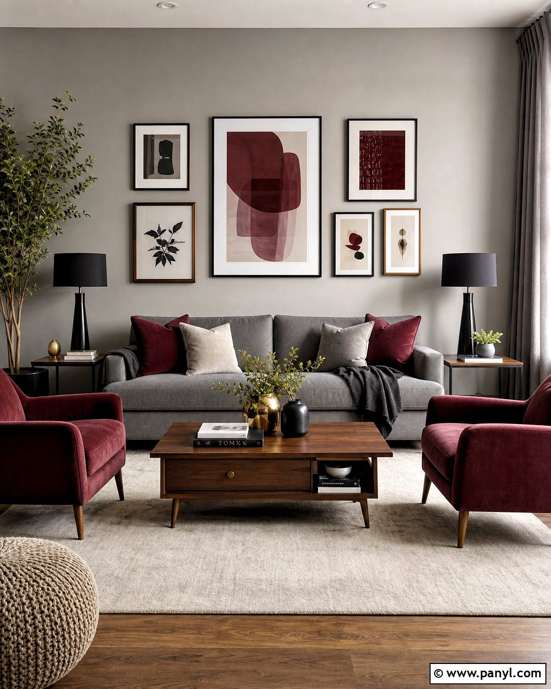 Grey And Maroon Living Room Gallery Wall - 20 grey and maroon living room ideas