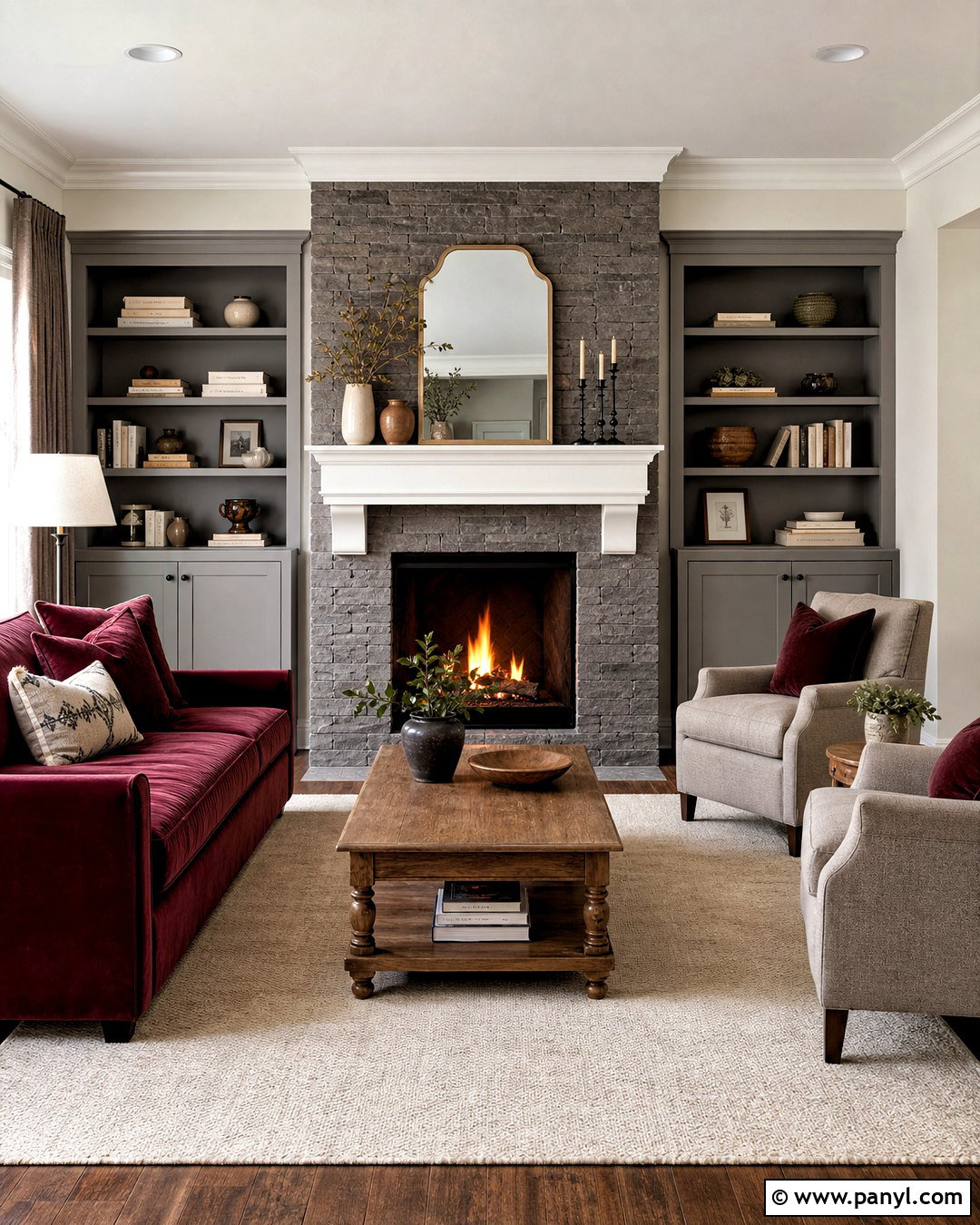 Grey And Maroon Living Room With Fireplace - 20 grey and maroon living room ideas