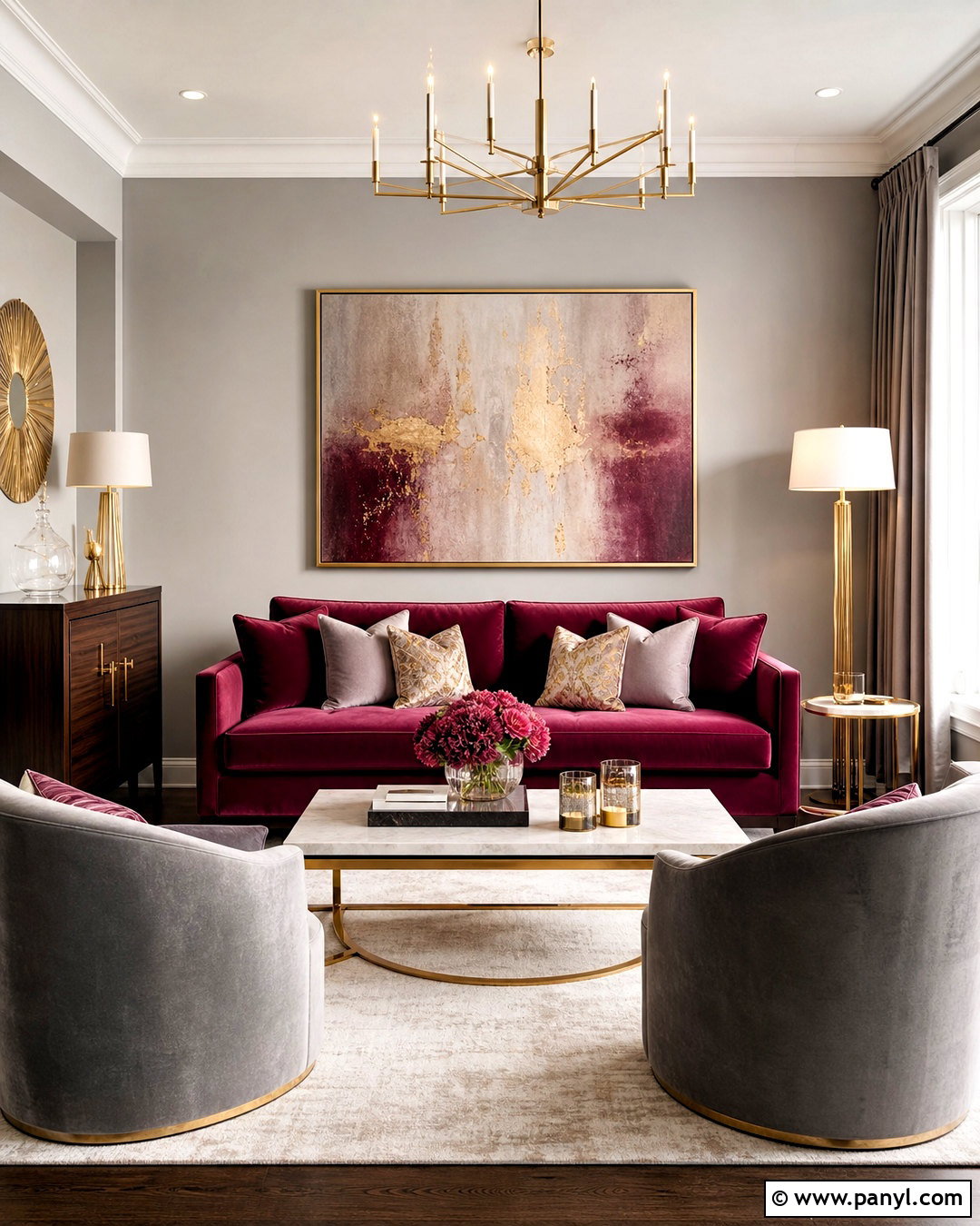 Grey And Maroon Living Room With Gold Accents - 20 grey and maroon living room ideas