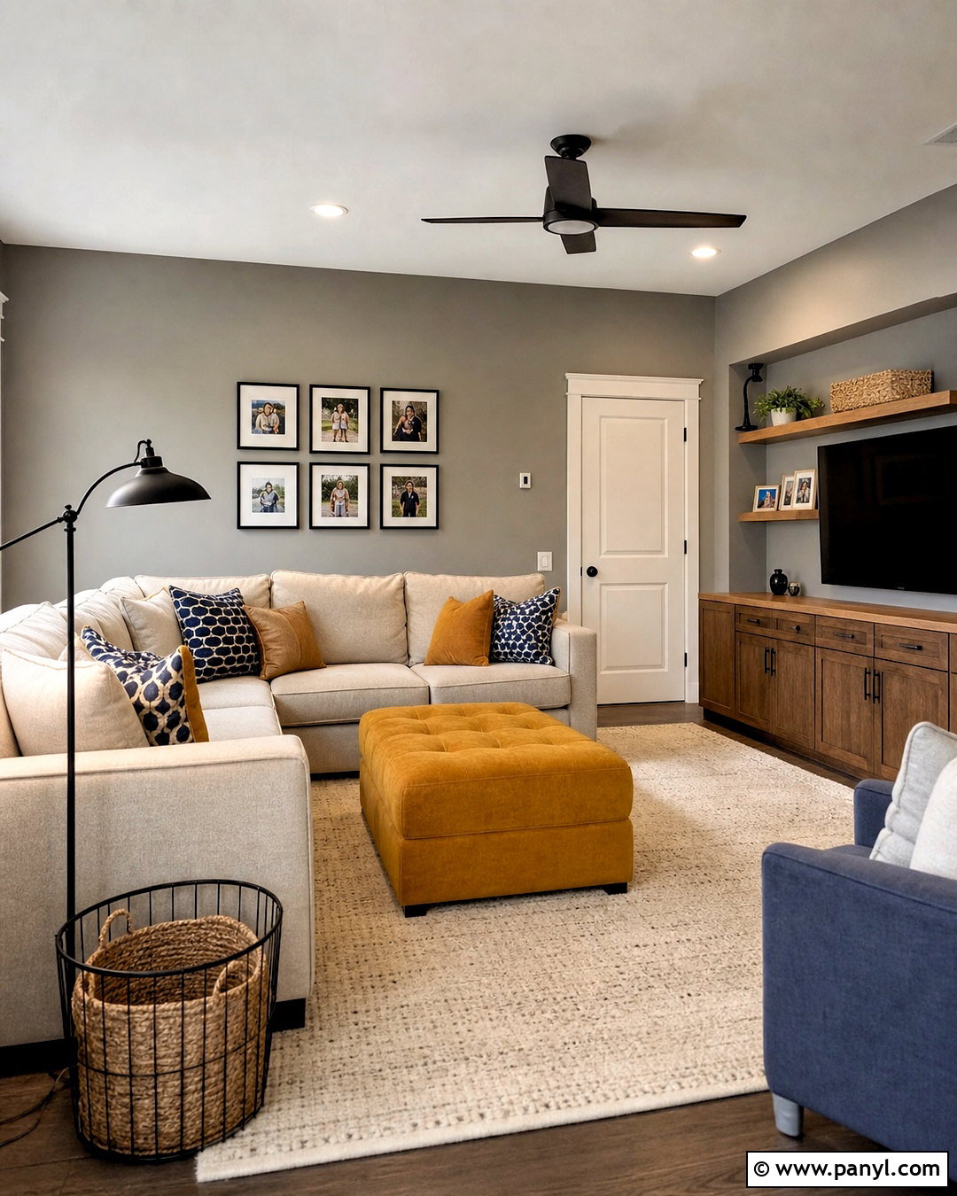 Grey And Mustard Family Room - 20 grey interior paint ideas