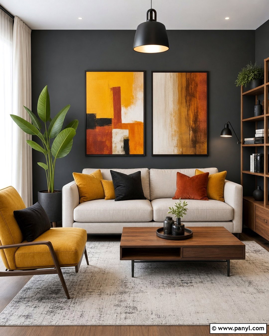 Grey And Mustard Feature Wall Living Room - 30 Grey Feature Wall Ideas