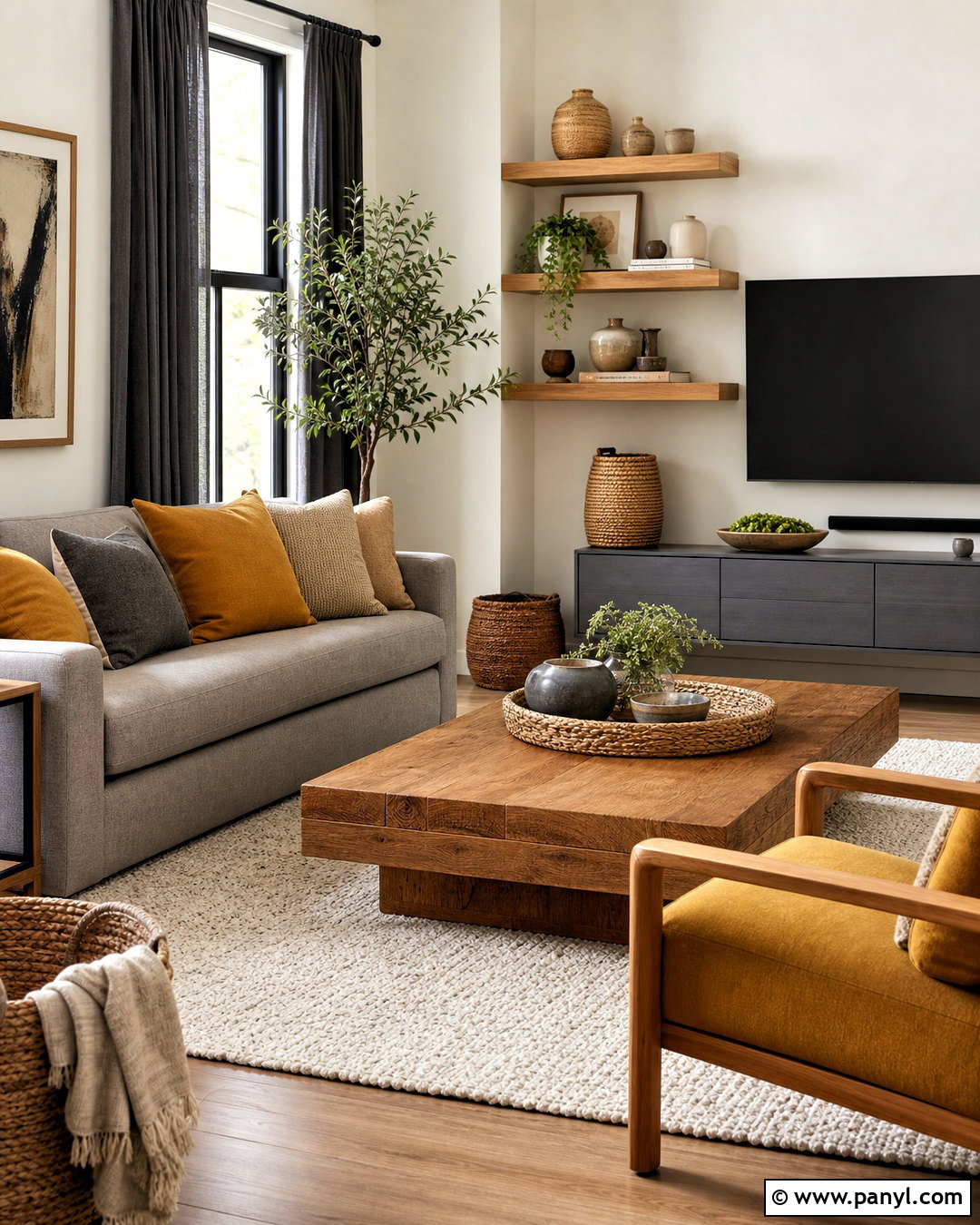Grey And Mustard Living Room With Wood - 20 grey and mustard living room ideas