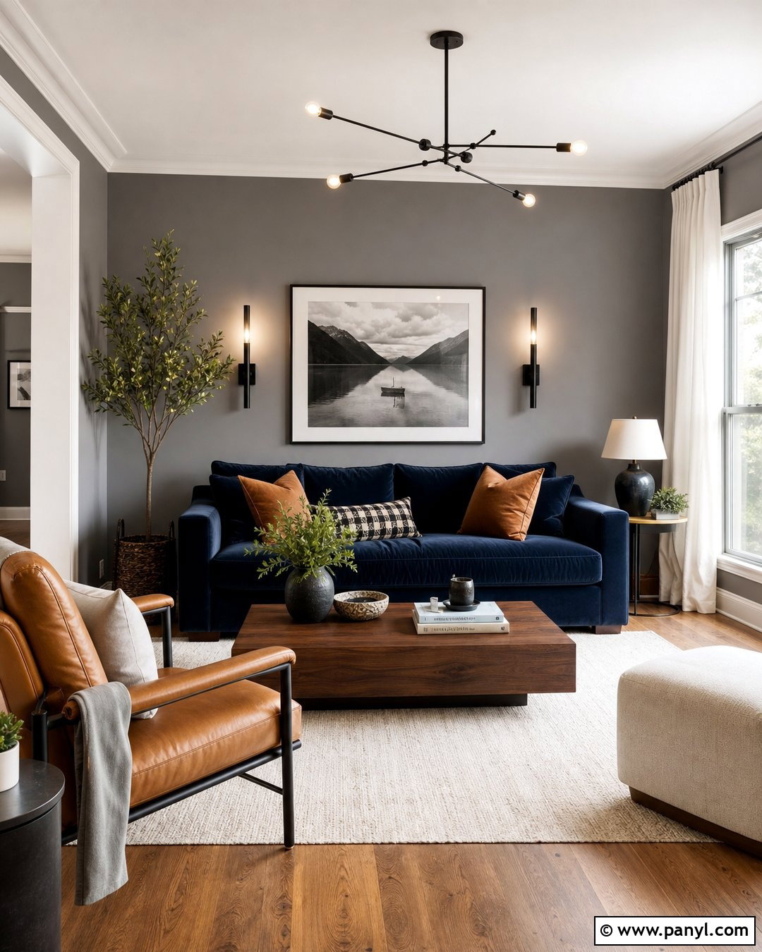 Grey And Navy Feature Wall Living Room - 30 Grey Feature Wall Ideas