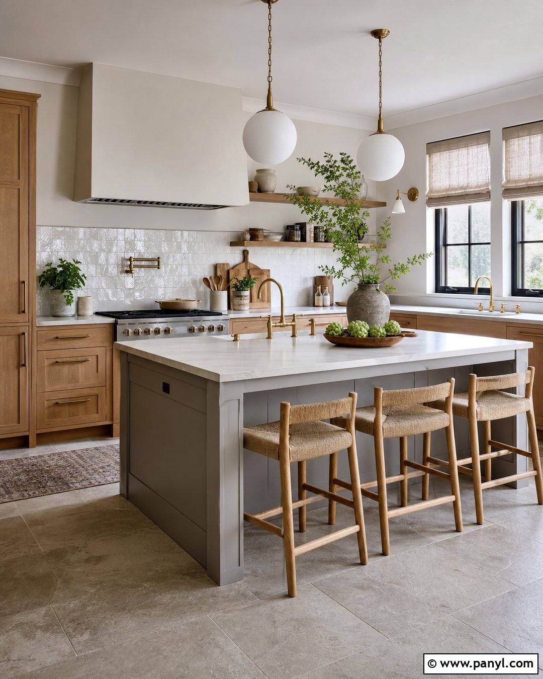 Grey And White Kitchen Walls With Oak Cabinets - 25 White Grey Walls