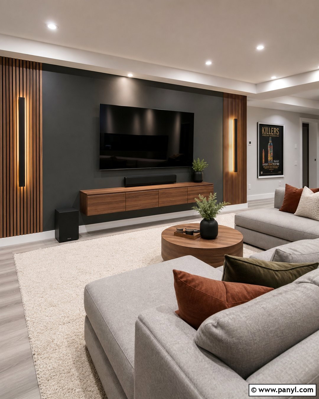 Grey Basement Media Accent Wall - 35 grey accent wall ideas