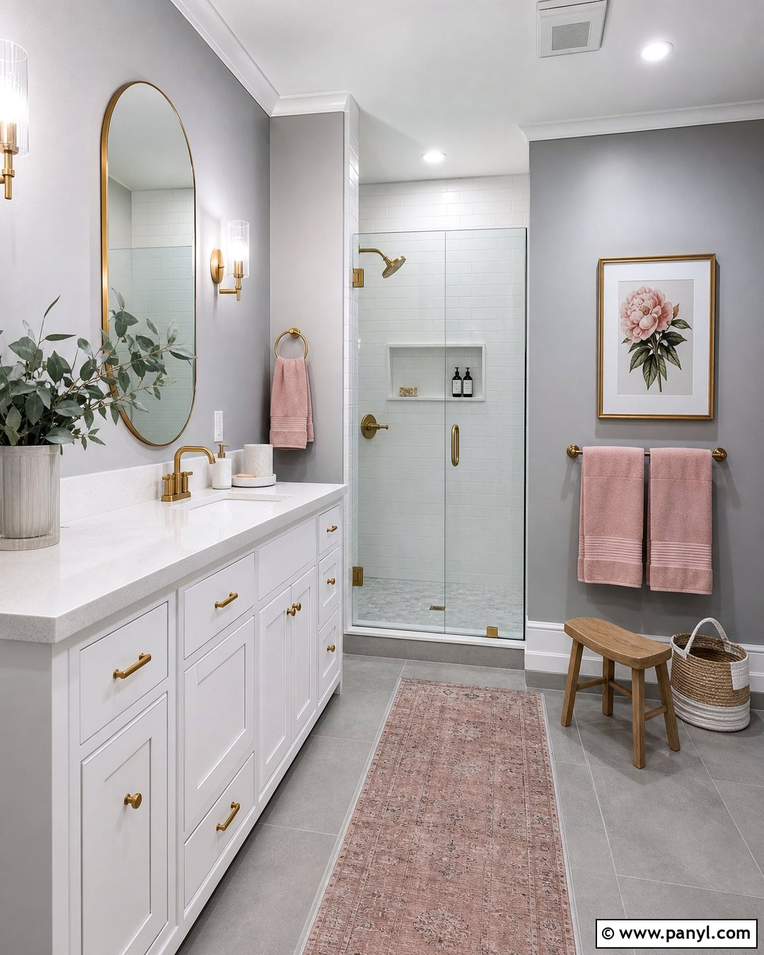 Grey Bathroom Walls With Blush Accents - 20 Grey For Bathroom Walls