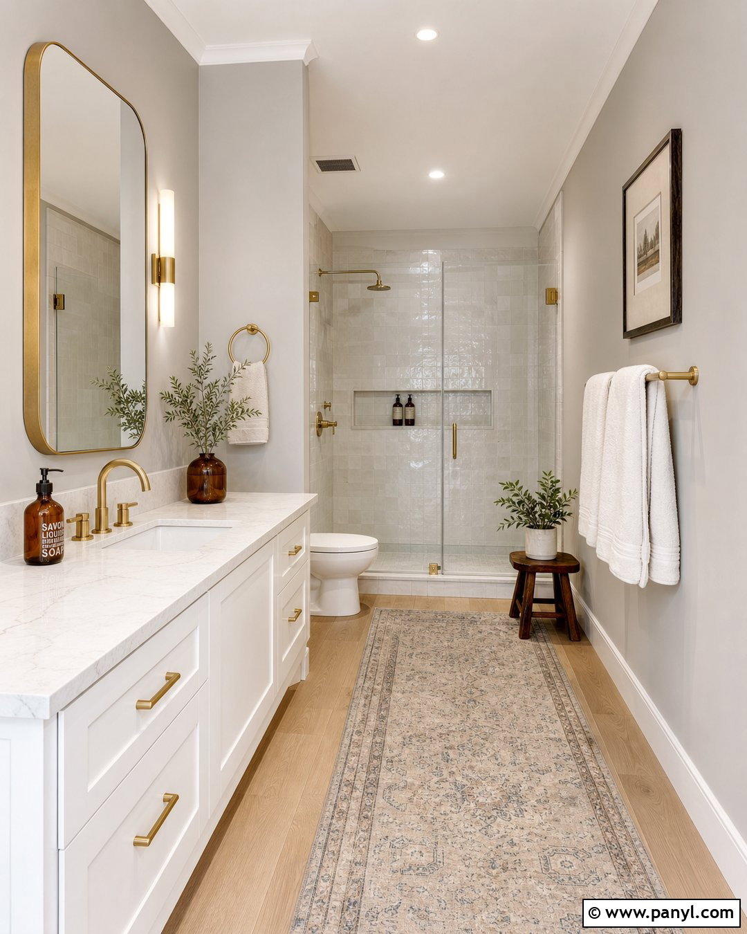 Grey Bathroom Walls With Brass Fixtures - 20 Grey For Bathroom Walls