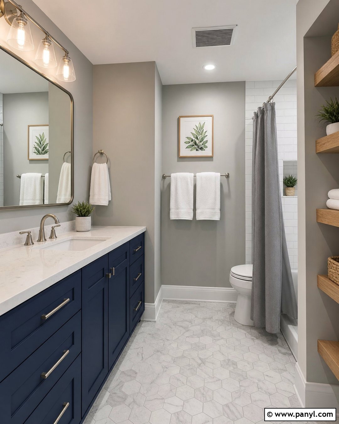 Grey Bathroom Walls With Navy Vanity - 20 Grey For Bathroom Walls