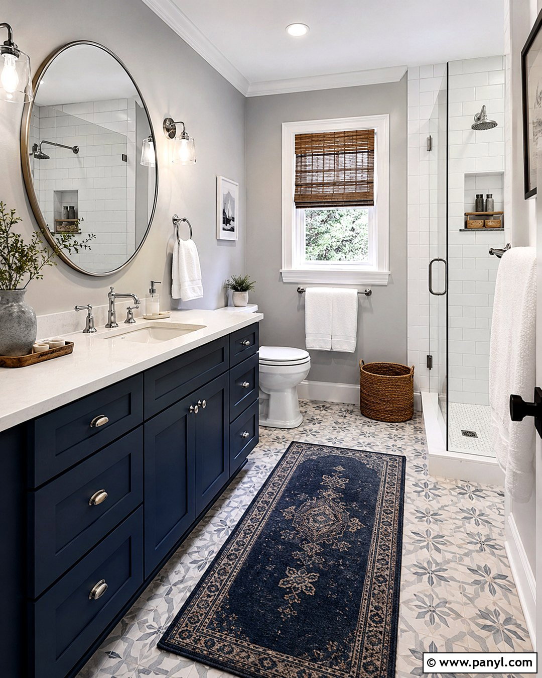 Grey Bathroom With Blue Vanity - 20 Bathrooms With Grey Walls