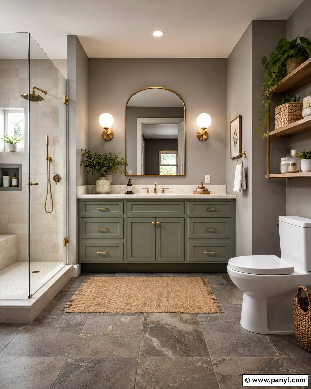 Grey Bathroom With Green Vanity - 20 Bathrooms With Grey Walls