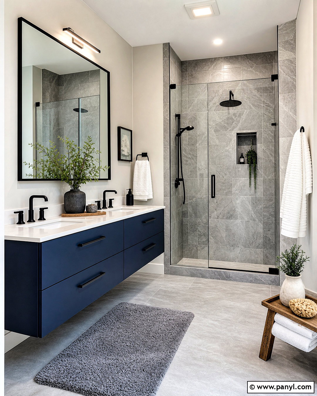 Grey Bathroom With Navy Blue Vanity - 20 grey bathroom ideas modern ideas