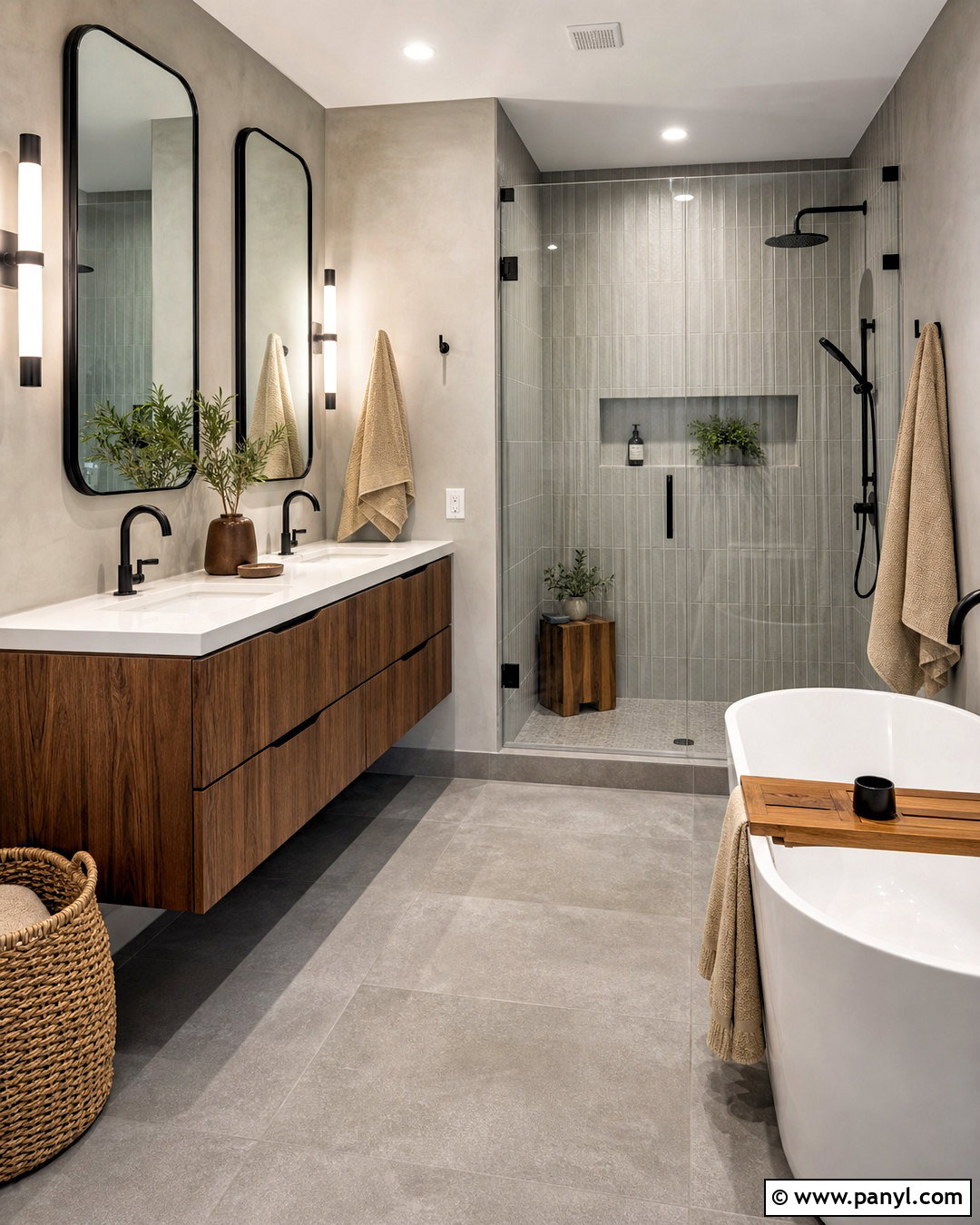 Grey Bathroom With Wood Vanity - 20 grey color room ideas