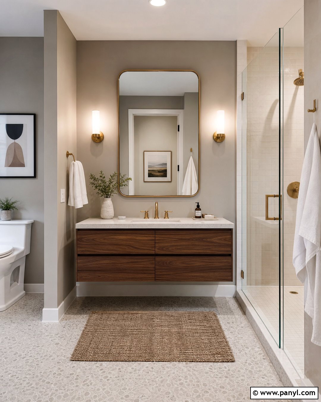 Grey Bathroom With Wood Vanity - 50 grey wall ideas