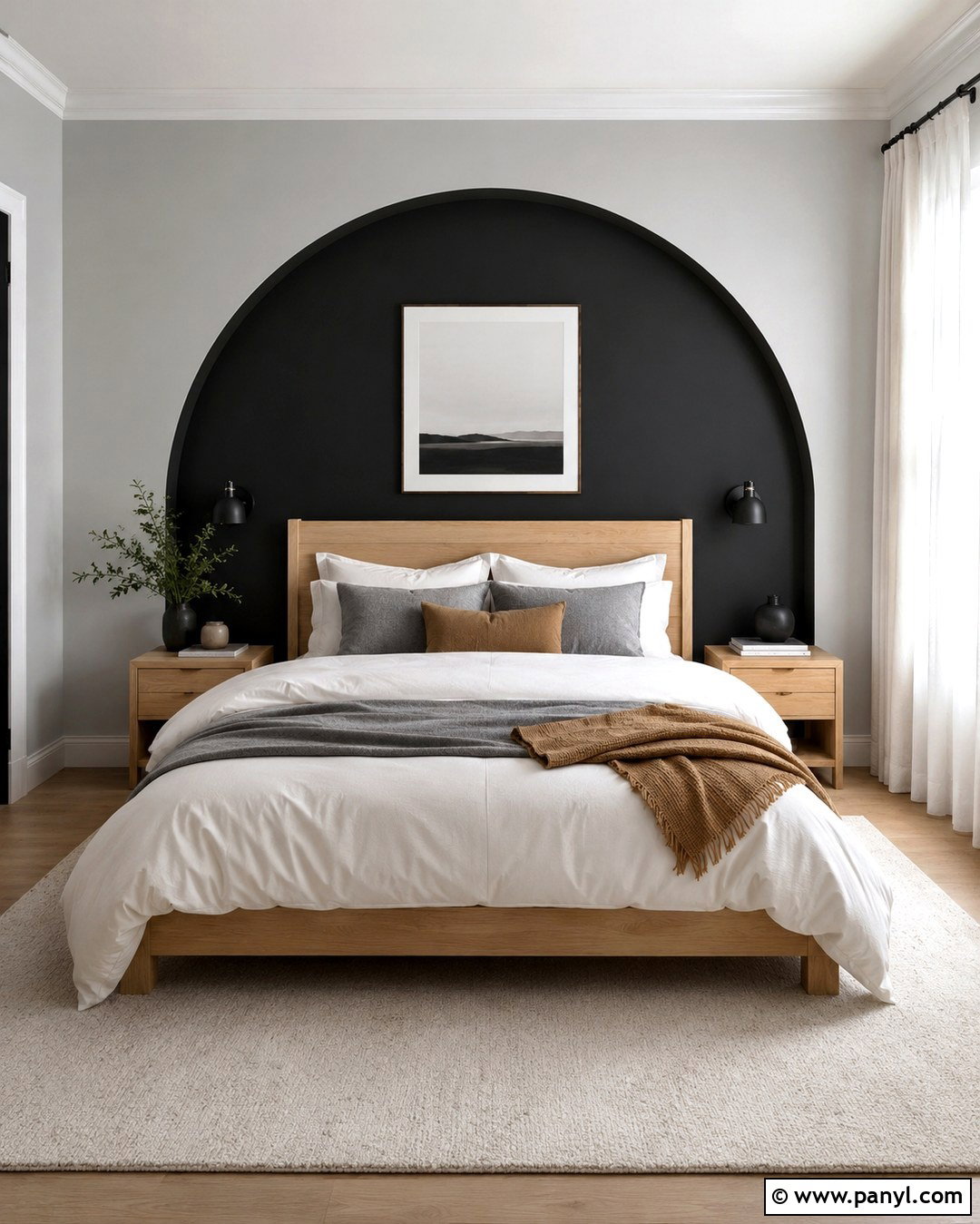 Grey Bedroom With Black Wall Arch - 20 Black And Grey Wall Paint Ideas