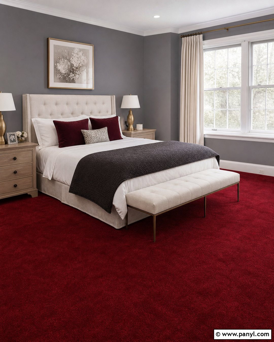 Grey Bedroom With Deep Red Carpet - 20 Red Carpet Grey Walls