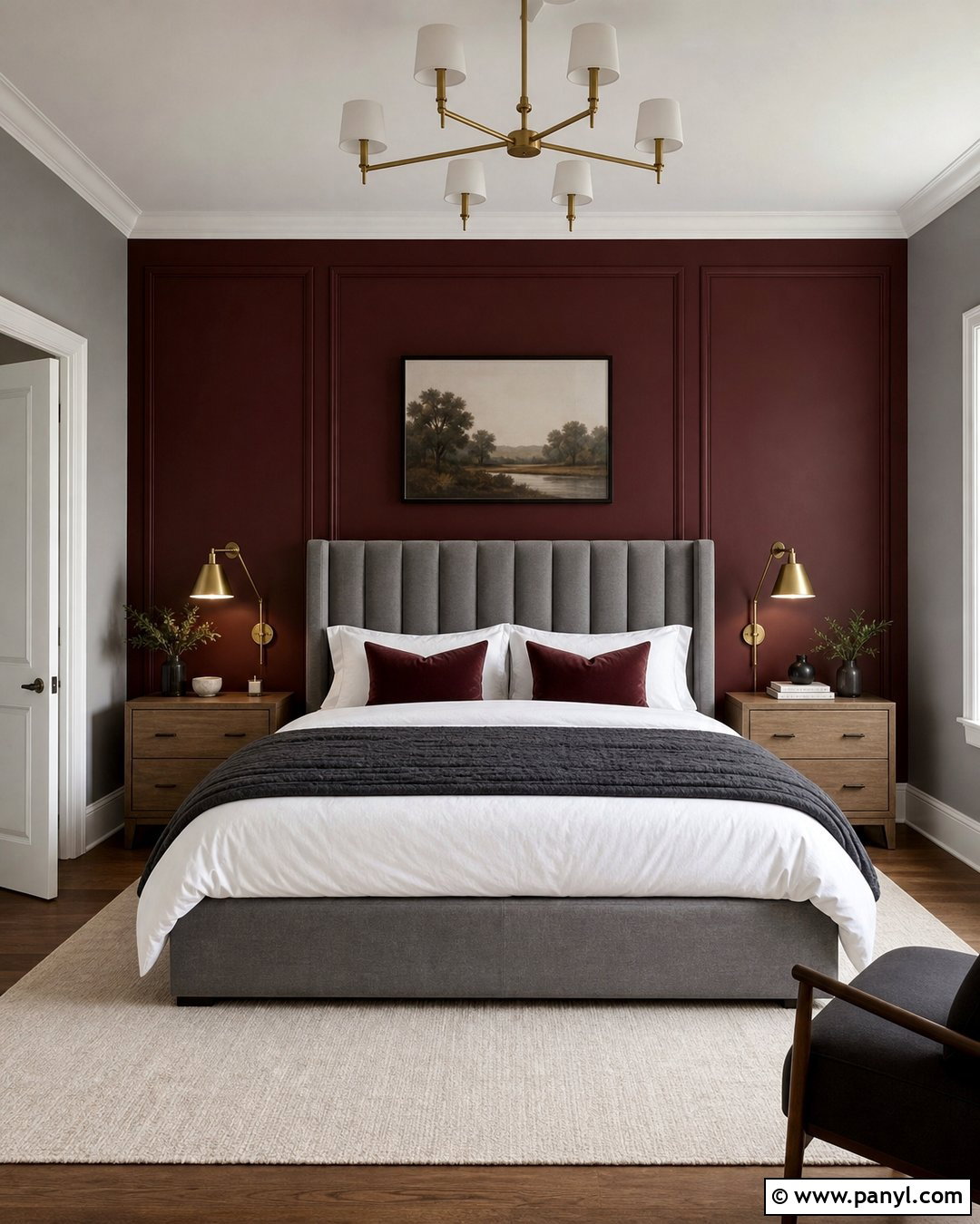 Grey Bedroom With Maroon Headboard Wall - 20 Maroon And Grey Walls
