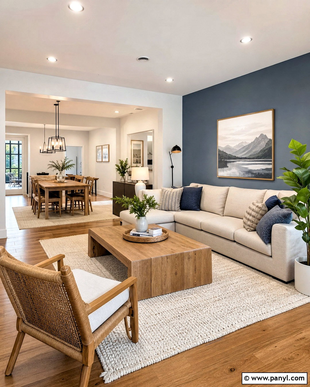 Grey Blue Accent Wall In An Open Living Room - 20 grey blue walls