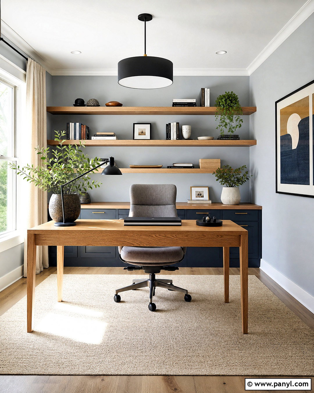 Grey Blue Walls With Oak Home Office Furniture - 20 grey blue walls