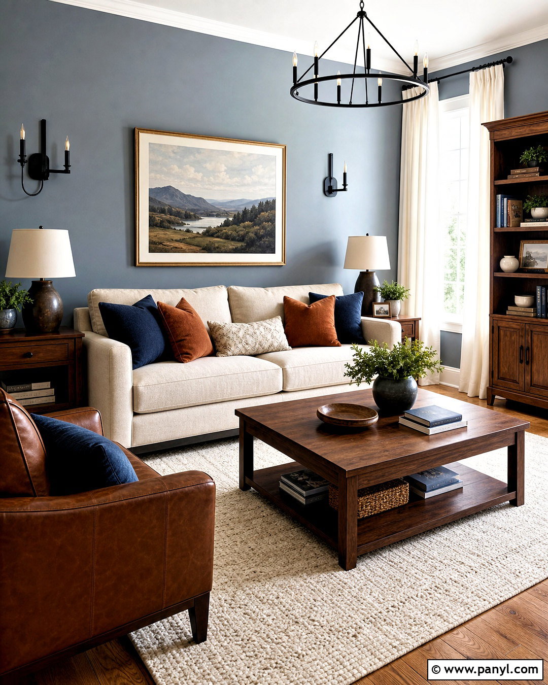 Grey Blue Walls With Warm Wood Furniture - 20 grey blue walls