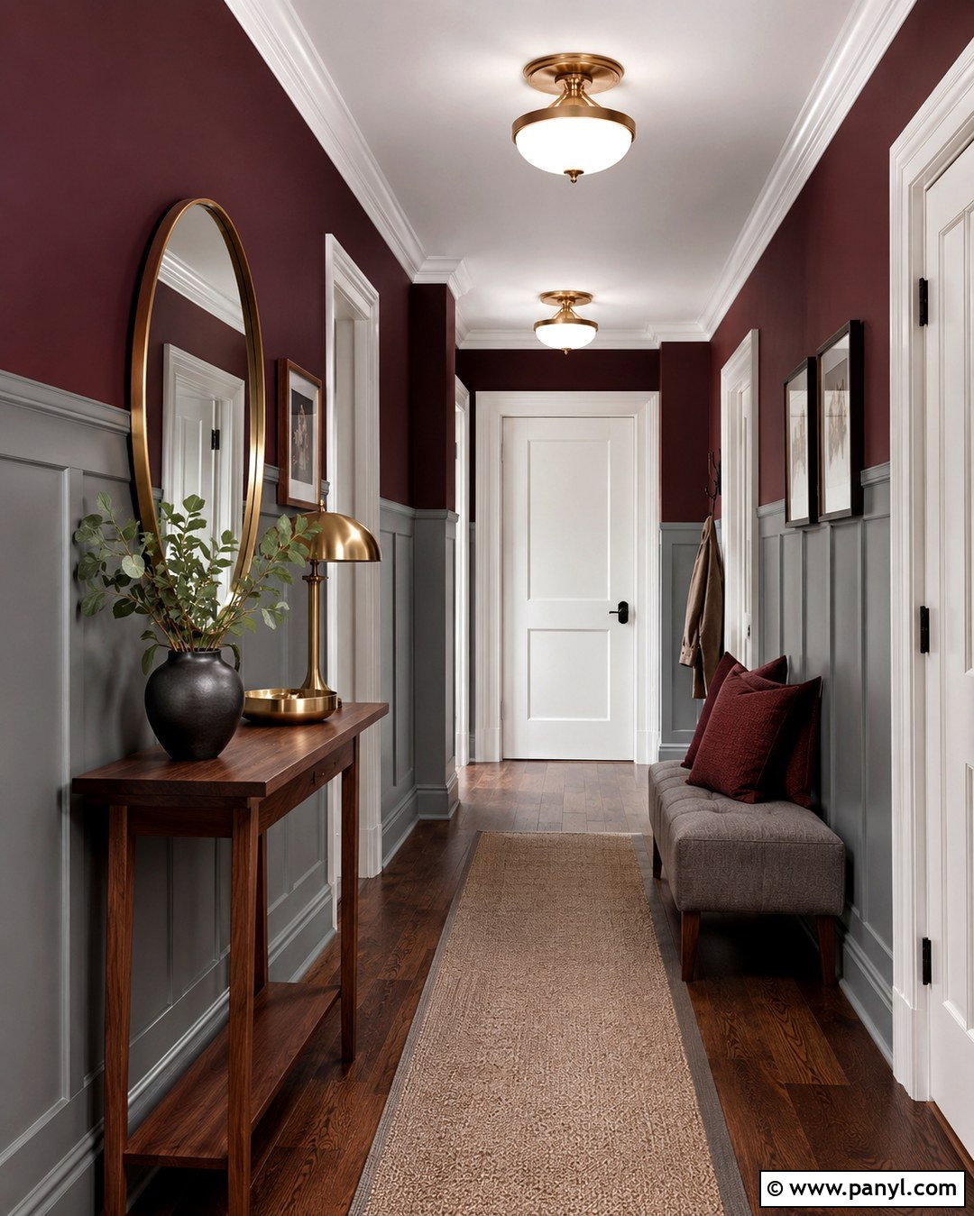 Grey Board And Batten With Burgundy Walls - 20 burgundy and grey walls