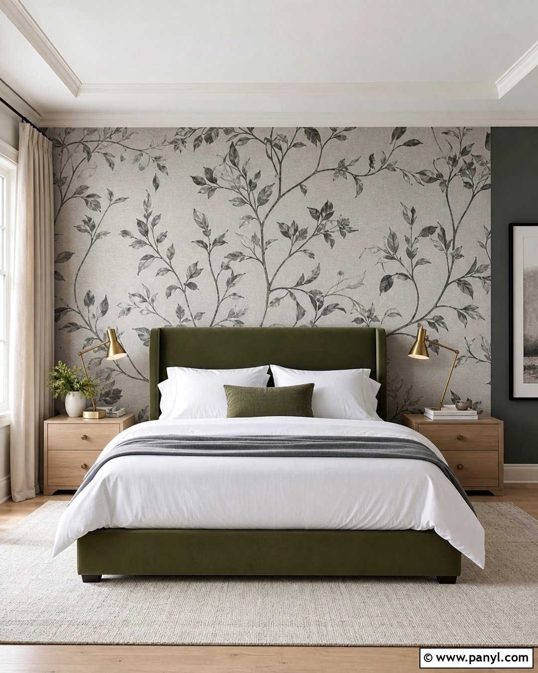 Grey Botanical Wallpaper Feature Wall - 30 Grey Feature Wall Ideas