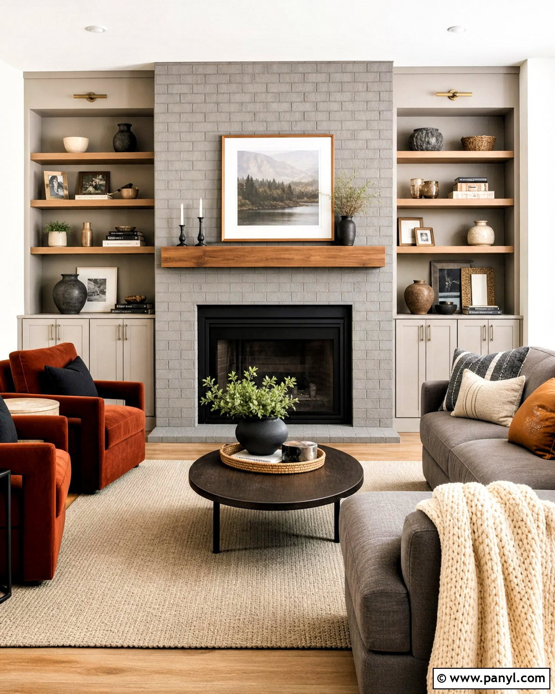 Grey Brick Fireplace With Built-In Shelves - 20 grey brick fireplace ideas