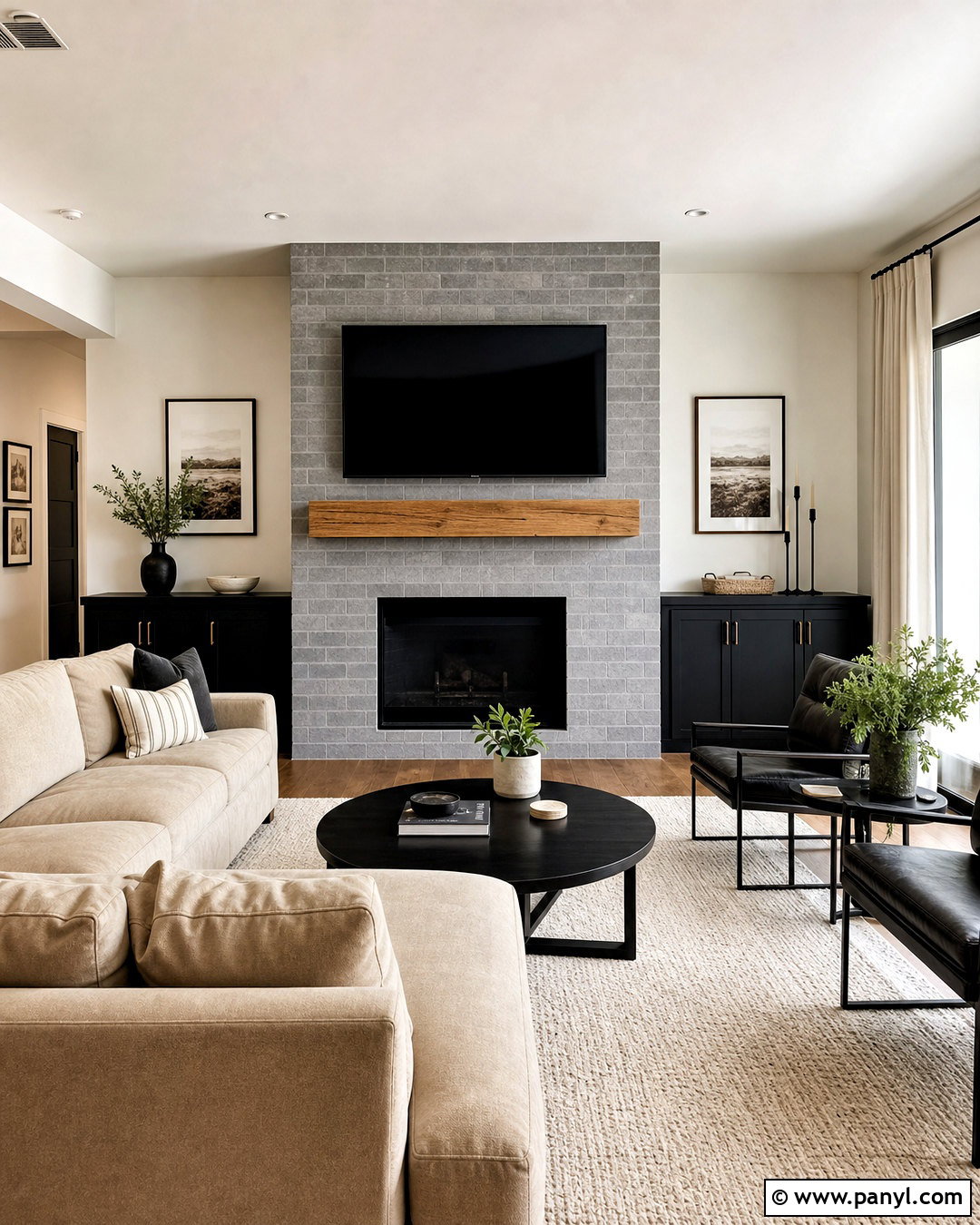 Grey Brick Fireplace With TV Above Mantel - 20 grey brick fireplace ideas