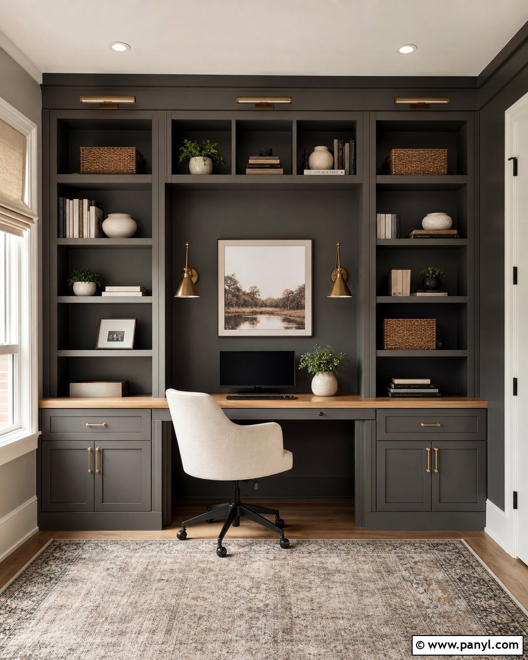 Grey Built-In Office Accent Wall - 35 grey accent wall ideas