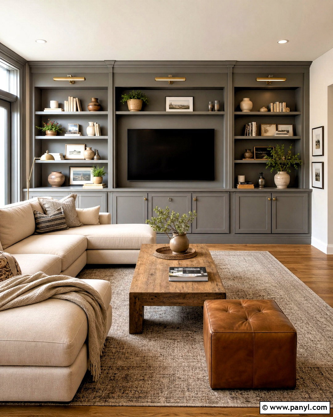 Grey Built In Shelving Feature Wall - 20 grey feature wall living room ideas