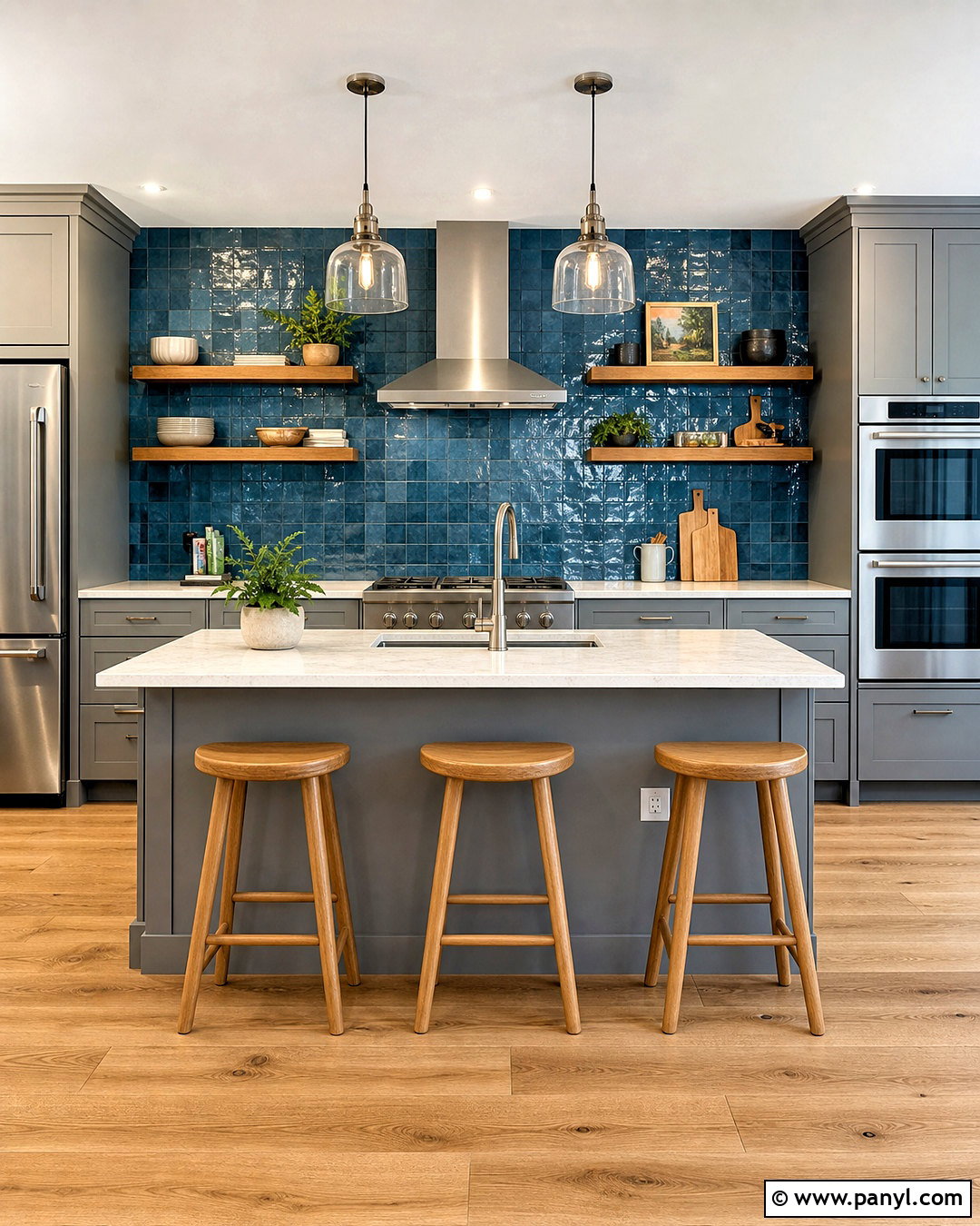 Grey Cabinets With Blue Zellige Tile - 20 grey and blue kitchen ideas