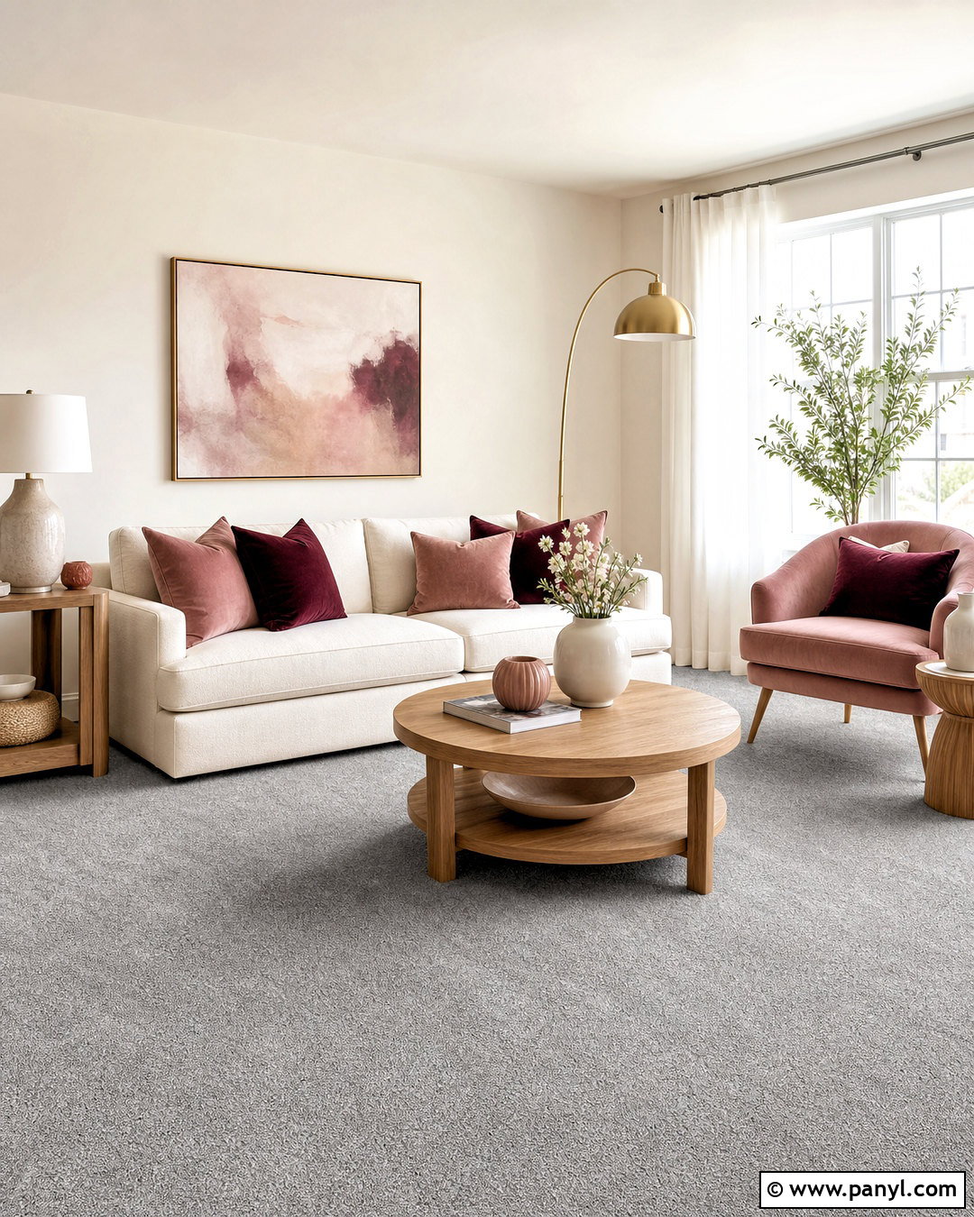 Grey Carpet And Blush Pink Living Room - 20 grey carpet living room ideas