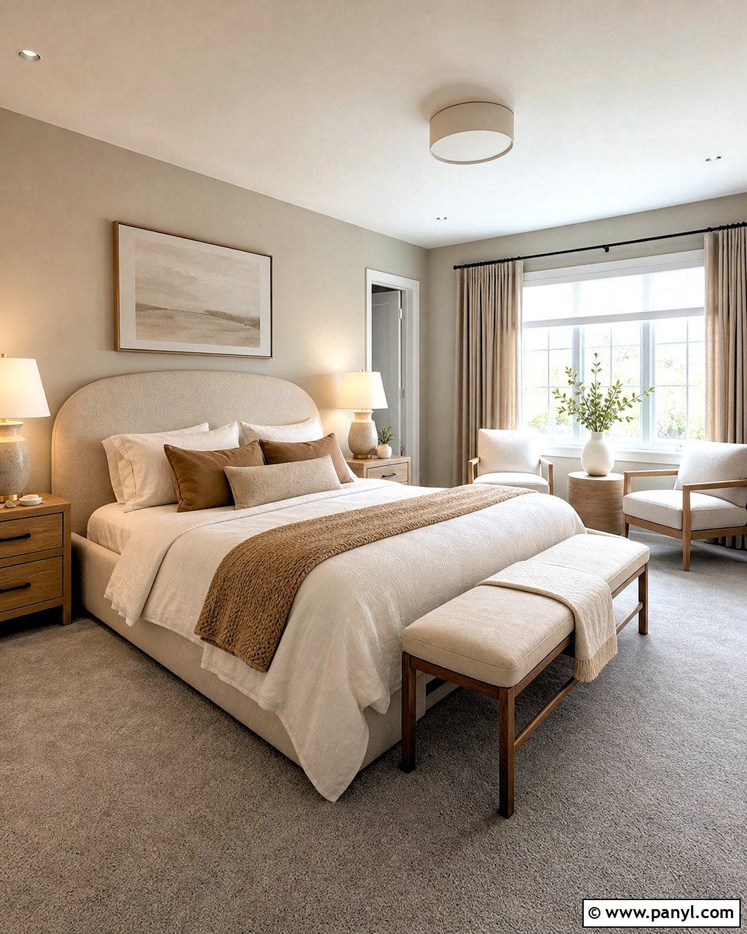 Grey Carpet Bedroom With Beige Decor - 20 grey carpet bedroom ideas
