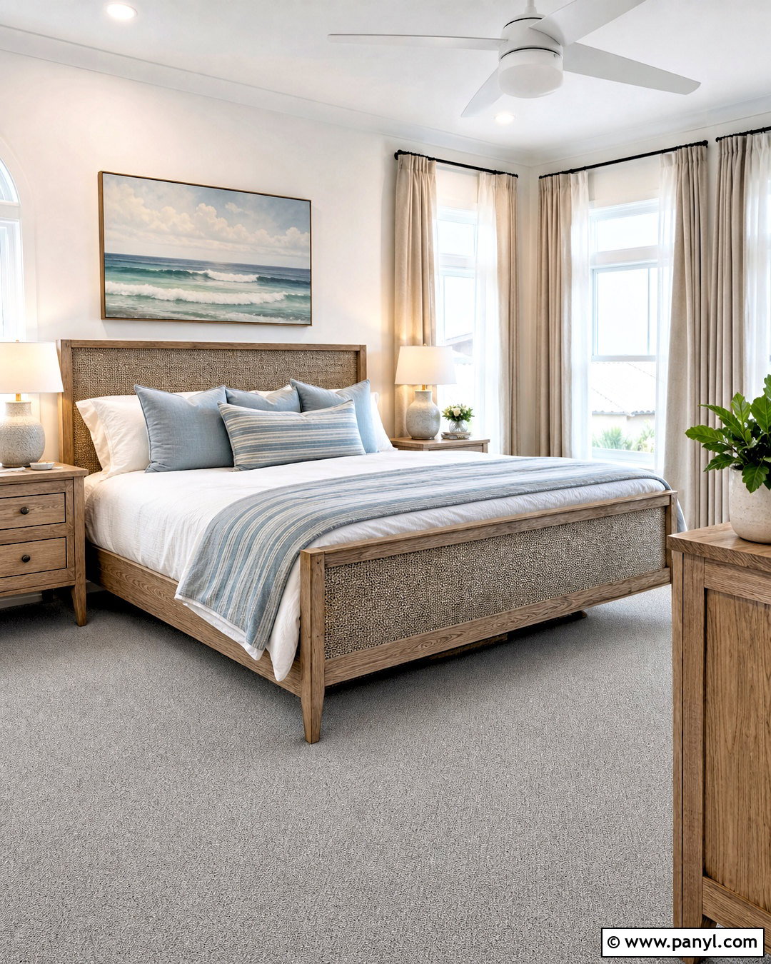 Grey Carpet Bedroom With Coastal Decor - 20 grey carpet bedroom ideas