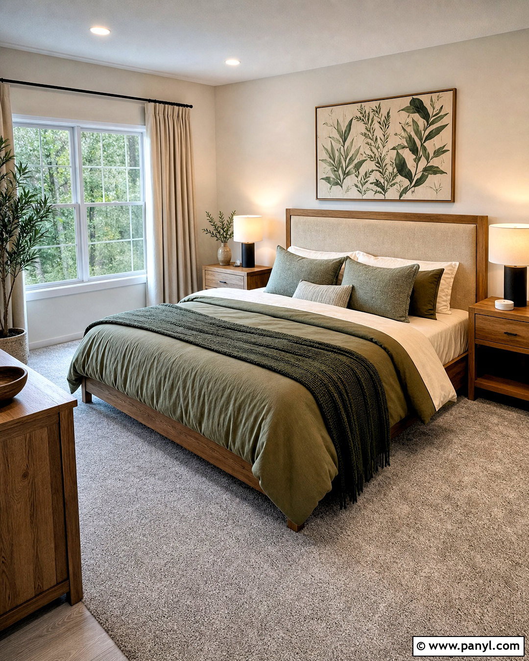 Grey Carpet Bedroom With Green Bedding - 20 grey carpet bedroom ideas