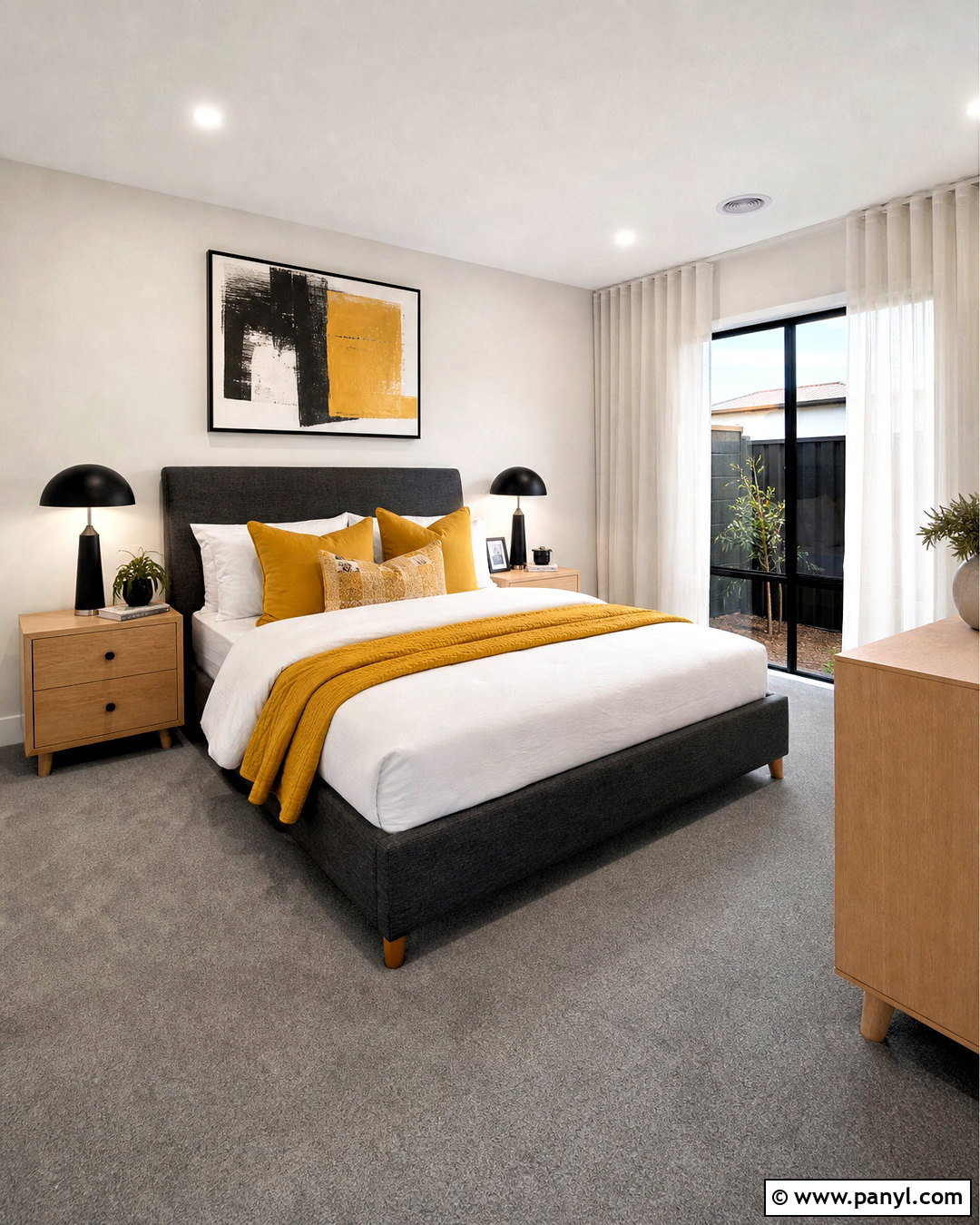 Grey Carpet Bedroom With Mustard Yellow Accents - 20 grey carpet bedroom ideas