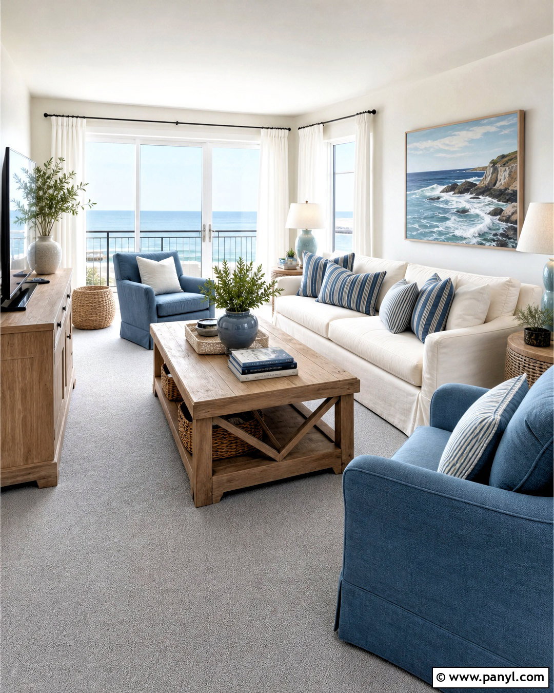 Grey Carpet Coastal Blue Living Room - 20 grey carpet living room ideas