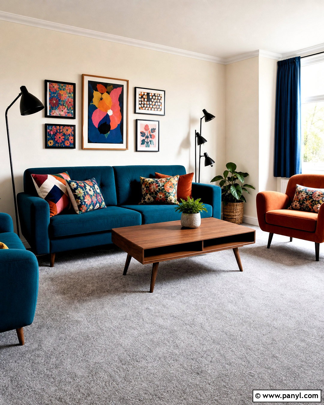 Grey Carpet Colorful Living Room - 20 grey carpet living room ideas