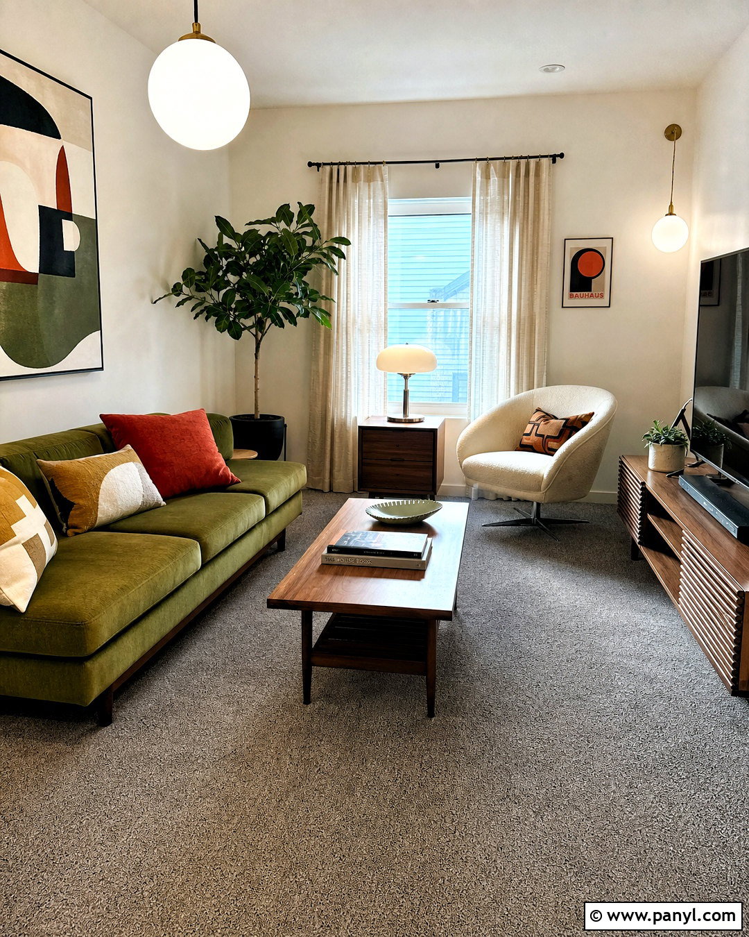 Grey Carpet Midcentury Modern Living Room - 20 grey carpet living room ideas