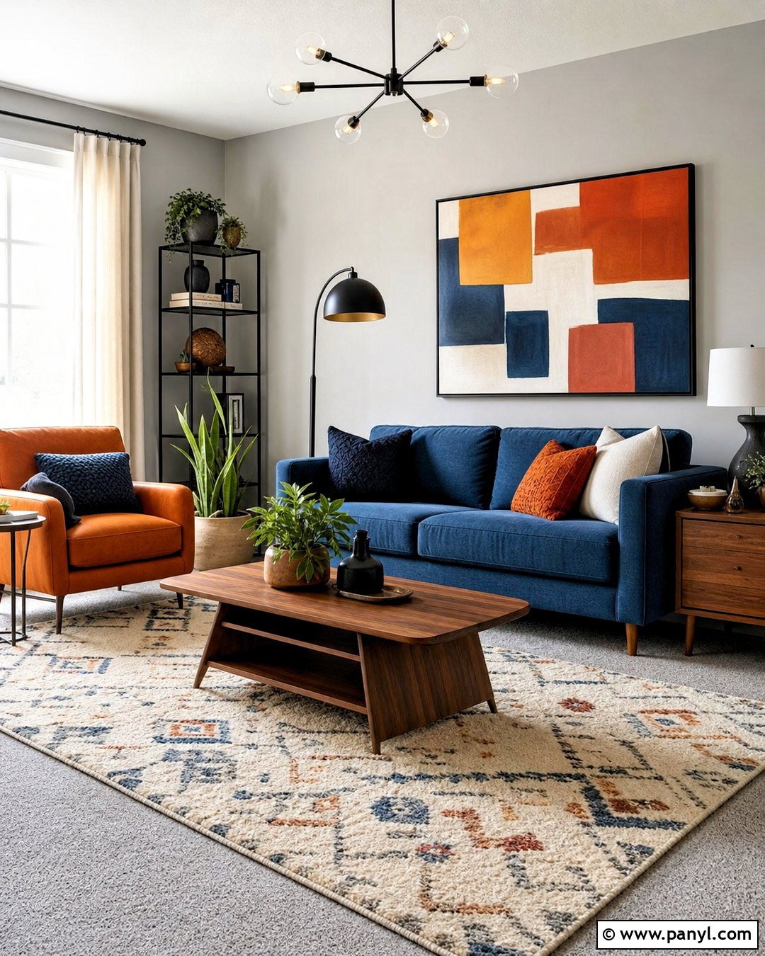 Grey Carpet With Blue And Orange - 20 grey carpet living room color schemes