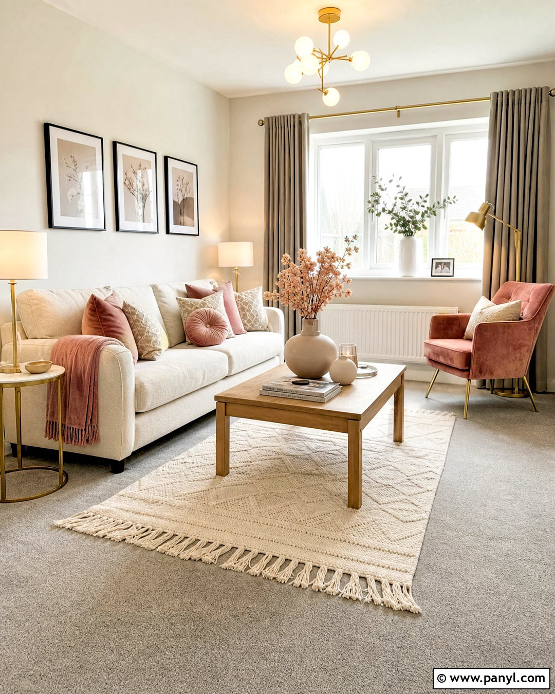 Grey Carpet With Blush Pink - 20 grey carpet living room color schemes