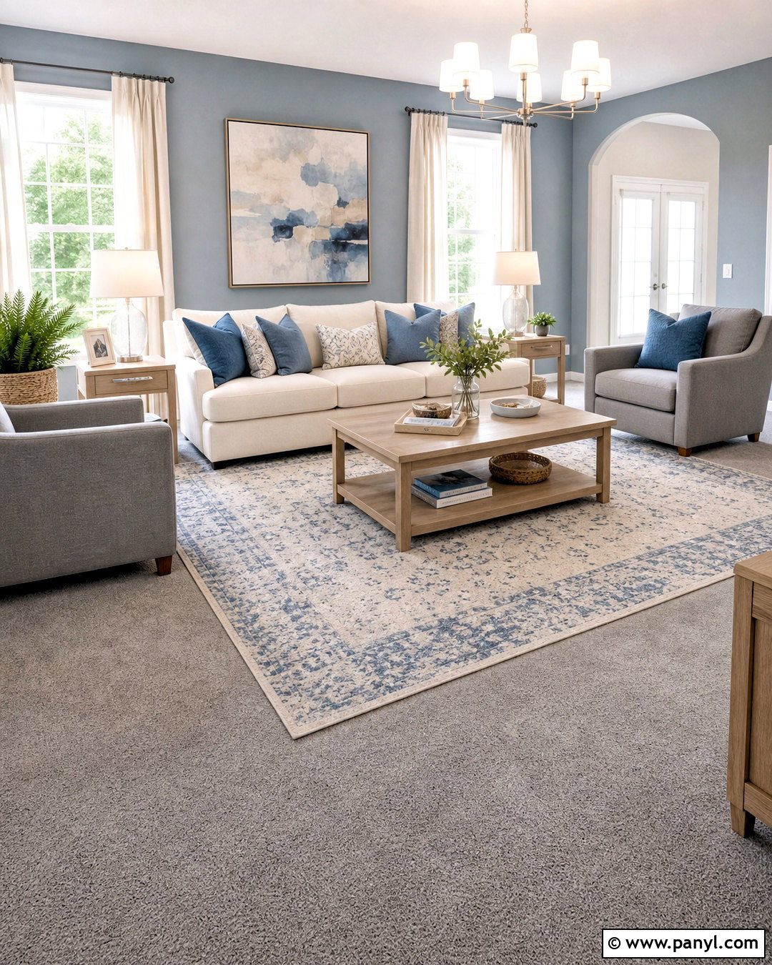 Grey Carpet With Dusty Blue - 20 grey carpet living room color schemes